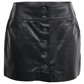 Saia Mini Botão Chanel em Couro de Cordeiro Preto Preto