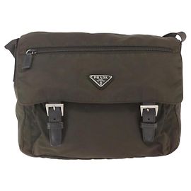 Prada Double Buckle Flap Messenger Bag Tessuto Large Brown