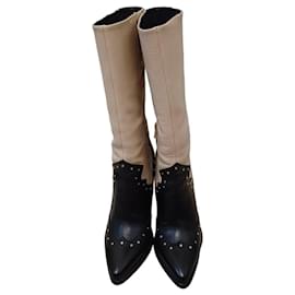 Autre Marque Botas de couro bicolores com studs Preto Bege