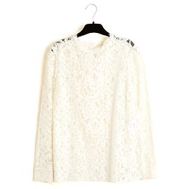 Saint Laurent 2014 Top Encaje FR40 Slimane Total Encaje Ecru Blusa UK12 US10 Crudo