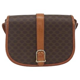 Céline Celine Vintage Macadam Lona e Couro Marrom
