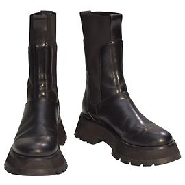3.1 Phillip Lim Women's Kate Black Leather Combat Boots | EU 37 | Lug Sole Chelsea Black