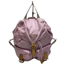 Mochila de nylon rosa com logo Prada Rosa
