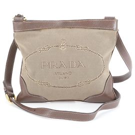 Prada Logo Jacquard Canvas and Leather Shoulder Bag Brown