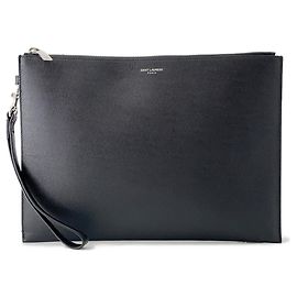 Clutch de couro preto Yves Saint Laurent Preto