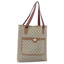 Bolsa tote em PVC bege e dourado da linha Sherry GG Plus Supreme da GUCCI Auth ka2201 Bege Dourado