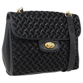 BALLY Sac à épaule Cuir Suède Noir Or Auth 171410 Noir Doré