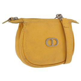 Christian Dior Shoulder Pouch Bag Leather Yellow Silver Auth bs33120 Silvery Yellow