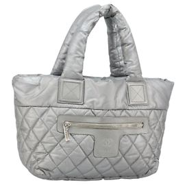 CHANEL Cococoon Tote Bag Coated Canvas Silver CC Auth bs33124 Silvery