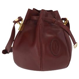 CARTIER Borsa a Spalla Must Line Pelle Bordeaux Oro Auth 169490 D'oro Bordò