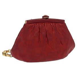 CHANEL Schultertasche mit Kette aus rotem, gestepptem Leder mit goldenem CC Auth 169581 Rot Golden
