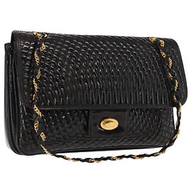 BALLY Borsa a Spalla con Catena Pelle Lucida Nera Oro Auth bs33141 Nero D'oro