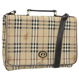 Sac à main Burberrys Nova Check PVC 2 voies Beige Or Auth 168170 Beige Doré