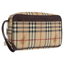BURBERRY Nova Check Clutch Bag PVC Leather Beige Auth BA10320M Beige