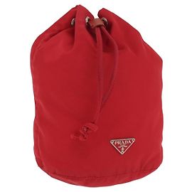 PRADA Drawstring Pouch Nylon Red Auth ka2042 Red