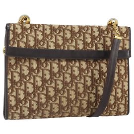 Bolsa de Ombro em Lona Trotter Christian Dior Bege Dourado Auth 170604 Bege Dourado