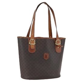 Céline CELINE Macadam Canvas Tote Bag PVC Leather Brown Gold Auth ka2135 Brown Golden