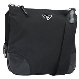 PRADA Schultertasche aus Nylon Leder Schwarz Silber Authentisch 169453 Schwarz Silber