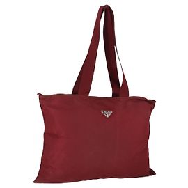 PRADA Shoulder Bag Nylon Red Silver Auth BA9935 Silvery Red