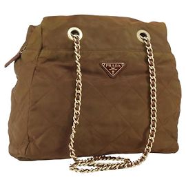 PRADA Borsa a Spalla con Catena Nylon Marrone Oro Auth bs33044 Marrone D'oro