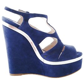 Sandales à plateforme à talon compensé découpé Miu Miu en daim bleu Bleu
