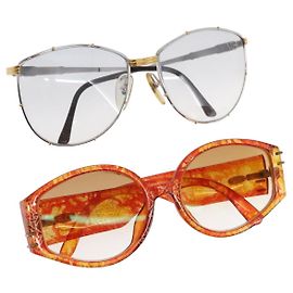 Christian Dior Sunglasses plastic 2 Set Brown Silver Auth bs33050 Brown Silvery