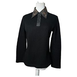 Vintage Fendi Roma Wollpullover Schwarz Braun 36/S Schwarz