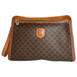 Céline Vintage Celine Paris Triomphe Monogram Leather Clutch Brown Brown