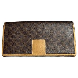 Céline Vintage Celine Paris Triomphe Monogram Leather Long Wallet Brown Brown