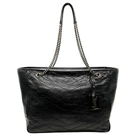 Borsa tote con zip Niki in pelle chevron nera Saint Laurent Nero