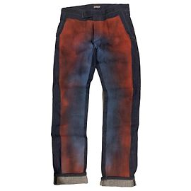 Calça de denim masculina Bottega Veneta com gradiente vermelho e azul Vermelho Azul Azul escuro