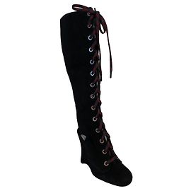 Prada Black Suede Calf Boots Black