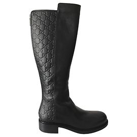 Gucci Monogram GG Black Leather Riding Boots Black