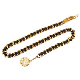 Chanel Coco Mark Chain Belt in Gold and Black Plated Leather Black Golden