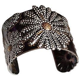 Pulsera de brazalete de plata esterlina y oro de 18k de Tiffany & Co. con flor Negro Blanco Dorado Hardware de plata