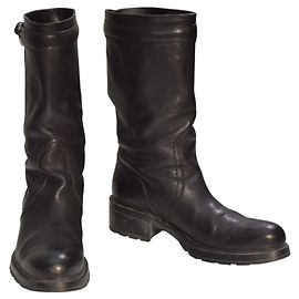 Hogan Black Leather Biker Mid-Calf Boots | Lug Sole | Made in Italy | EU 38.5 / US 8.5 Black