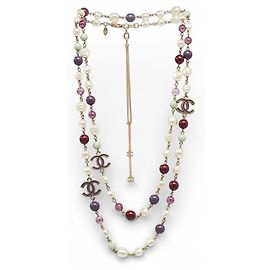 Collana multicolore a catena extra lunga Chanel 11P con hardware dorato Rosa Multicolore D'oro Porpora Verde chiaro