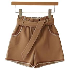 Shorts Claudie Pierlot em couro nubuck camel Camelo