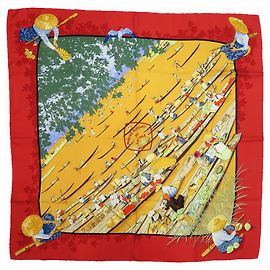 Lenço de seda Carré 90 Hermès Vermelho Verde Laranja Amarelo