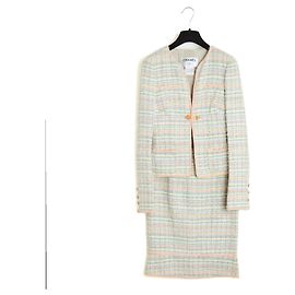 Conjunto de Jaqueta e Saia de Tweed de Seda Pastel Chanel 2005 FR34 UK6 US4 Multicor