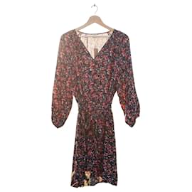 Des Petits Hauts Langes Kleid mit Blumenmuster Weiß Rot Blau Grün