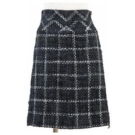 Saia de tweed de lã Chanel 06A P29549 Marrom Cinza antracite