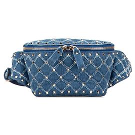 Borsa a vita in denim e pelle Valentino Argento Blu