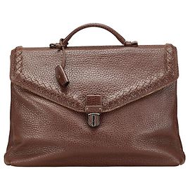 Bottega Veneta Intrecciato Leather Briefcase Brown