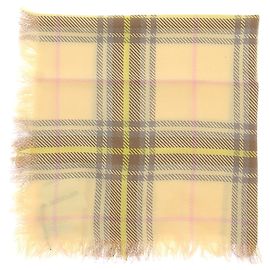 Eric Bompard Mini lenço estampado amarelo e marrom em cashmere Amarelo