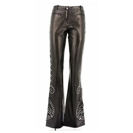 Dior Calça marrom escura em couro com tachas Marrom