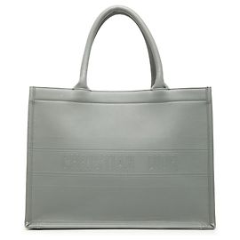 Dior Gray Medium Embossed Leather Book Tote Brown