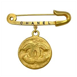 Chanel Coco Mark Medaille Sicherheitsnadel Motiv Brosche Golden