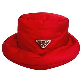 Prada 1HC248 Triangle Metal Bucket Hat Red