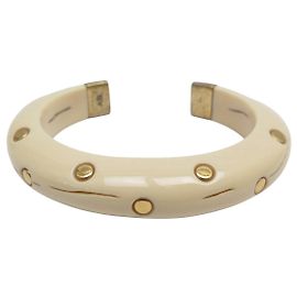 Aurelie Bidermann Clouté Caftan Bangle in Ivory Resin & 18K Gold White